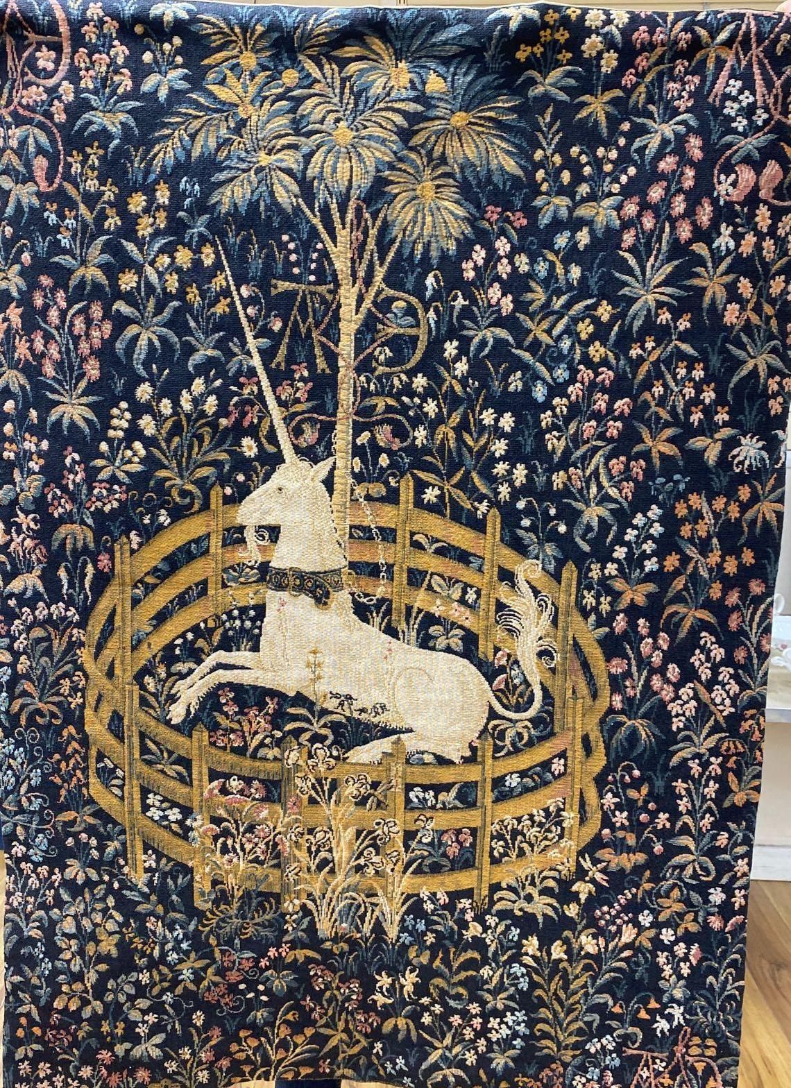 A 20th century wall tapestry by JP Paris, The Unicorn in Captivity